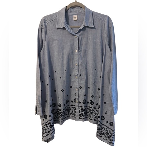 GAP Tops - Blue shirt with dark blue floral embroidery from GAP